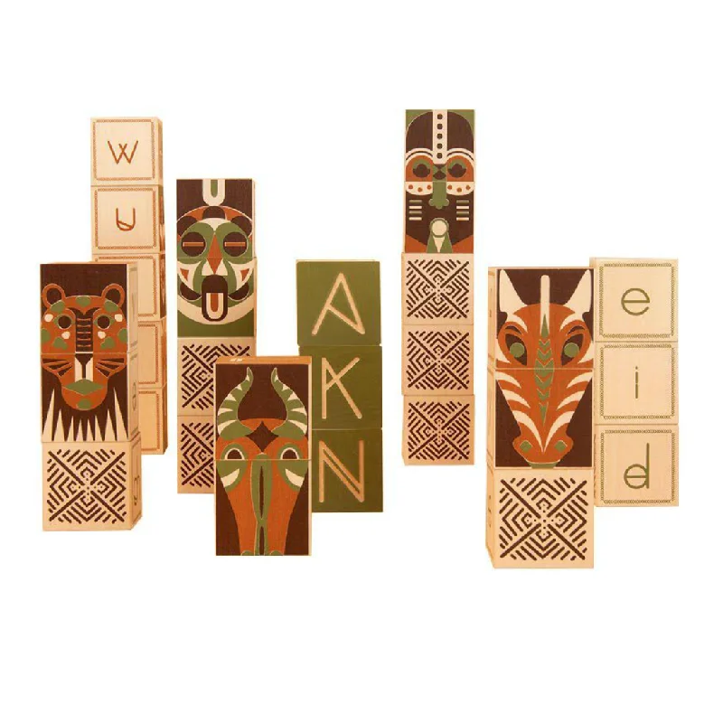 Solid Wood Educational Building Blocks for Developing Spatial Skills in KidsUncle Goose Swahili Language Blocks