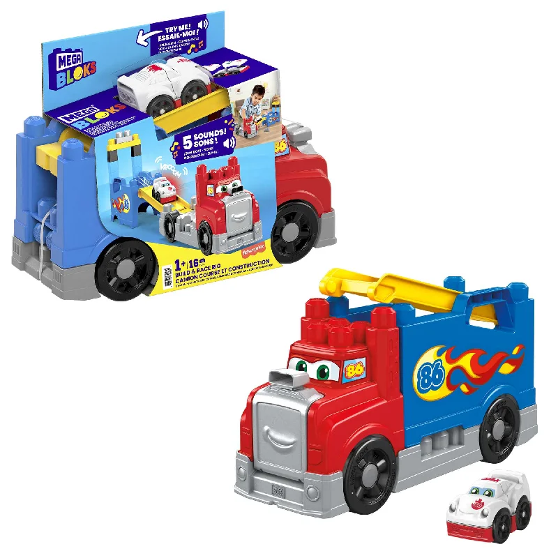 Hand - Made Wooden Building Blocks with a Transportation - Themed CollectionMEGA BLOKS Build & Race Rig