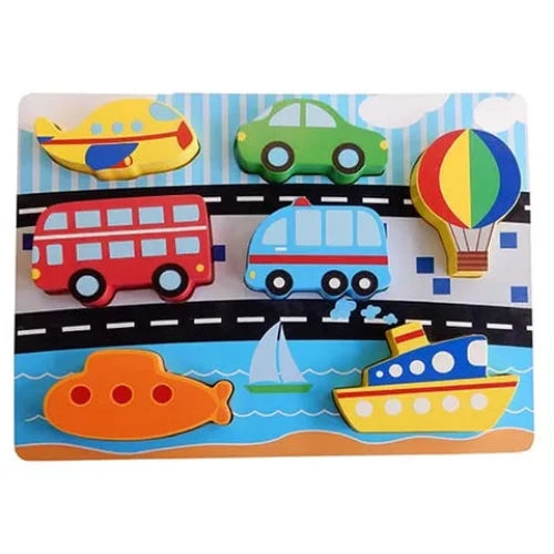 Hand - Painted Wooden Building Blocks in a Farmyard Animal DesignWooden Chunky Puzzle 7pcs Transport