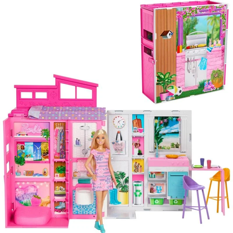 Eco - Friendly Solid Wood Building Blocks with Smooth Edges for Safe ConstructionBarbie Doll House Playset, Getaway House with 11 Accessories