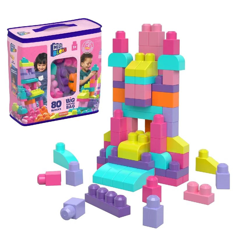 Solid Wood Building Blocks with Removable Parts for Customizable CreationsMEGA BLOKS Fisher-Price Toy Blocks Pink Big Building Bag With Storage (80 Pieces) For Toddler