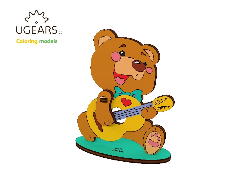 Eco - Friendly Solid Wood Building Blocks with Smooth Edges for Safe Construction3D-puzzle coloring  Bear-cub