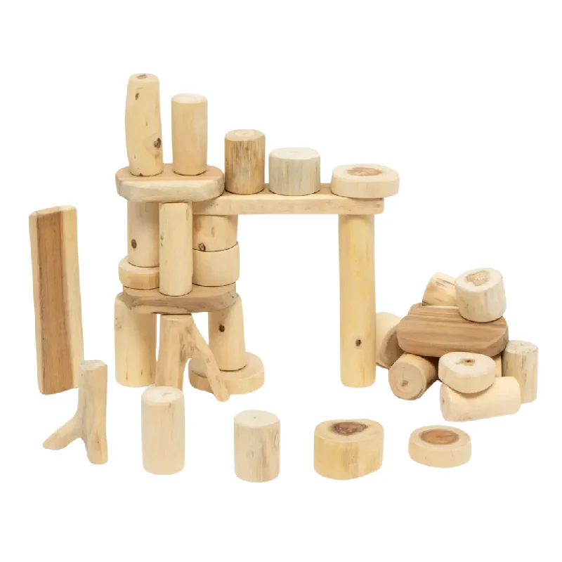 High - Grade Solid Wooden Building Blocks with a Puzzle - Solving FeatureTree Blocks Barkless 36 Piece Blocks