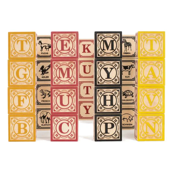 Hand - Sanded Interlocking Wooden Building Blocks for Easy Assembly and DisassemblyUncle Goose German Alphabet Blocks