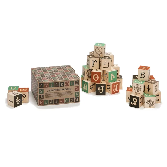 Hand - Carved Wooden Building Blocks with Alphabet and Number EngravingsUncle Goose Cherokee Syllabary Blocks