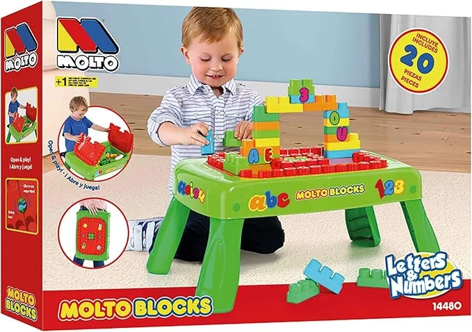 Hand - Made Wooden Building Blocks with a Transportation - Themed CollectionMolto Blocks Building Table 20pc Building Blocks Playset