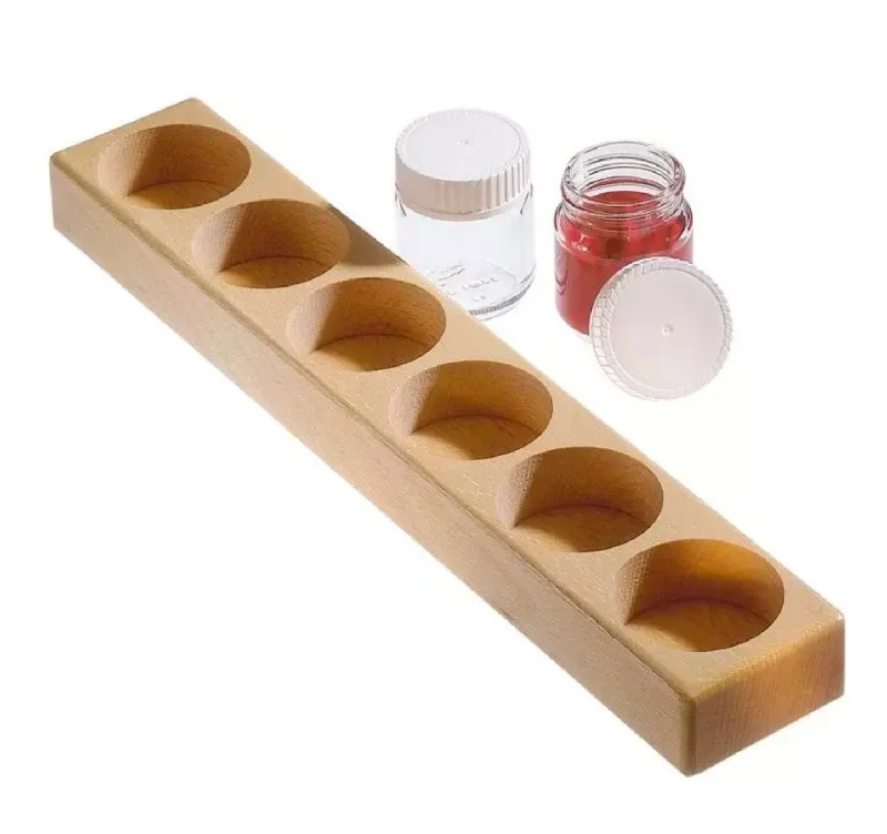 Wooden Holder and 6 Paint Jars
