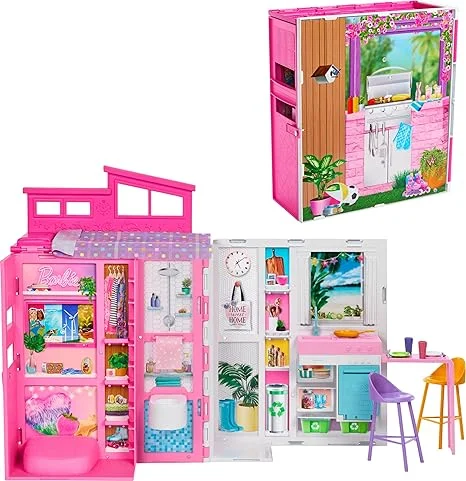 Natural Wood Building Blocks with a Space - Exploration Play Set ThemeBarbie Doll House Playset, Getaway House with 11 Accessories