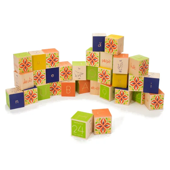 Natural Finish Wooden Building Blocks with a Carry - Case for Easy StorageUncle Goose Vietnamese Alphabet Blocks