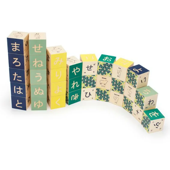 Natural Finish Wooden Building Blocks with a Carry - Case for Easy StorageUncle Goose Japanese Alphabet Blocks