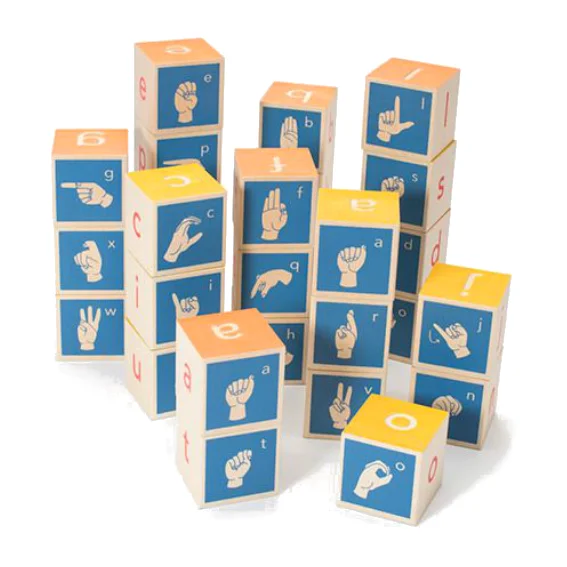 Hand - Carved Wooden Building Blocks with Alphabet and Number EngravingsUncle Goose American Sign Language Blocks