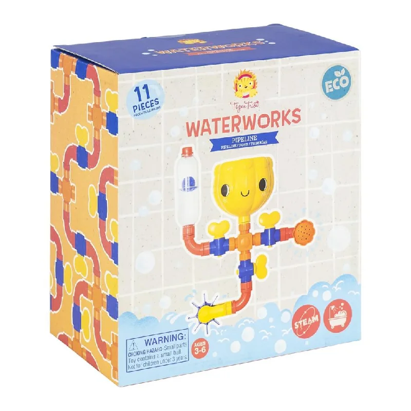 Eco - Friendly Wooden Building Blocks with a Castle - Building ThemeWaterworks Pipeline Set - ECO Bath Toy by Tiger Tribe