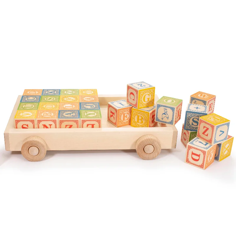 Hand - Painted Wooden Doll Set with Dresses and Accessories for Pretend PlaytimeClassic Wooden Alphabet Blocks with Wagon