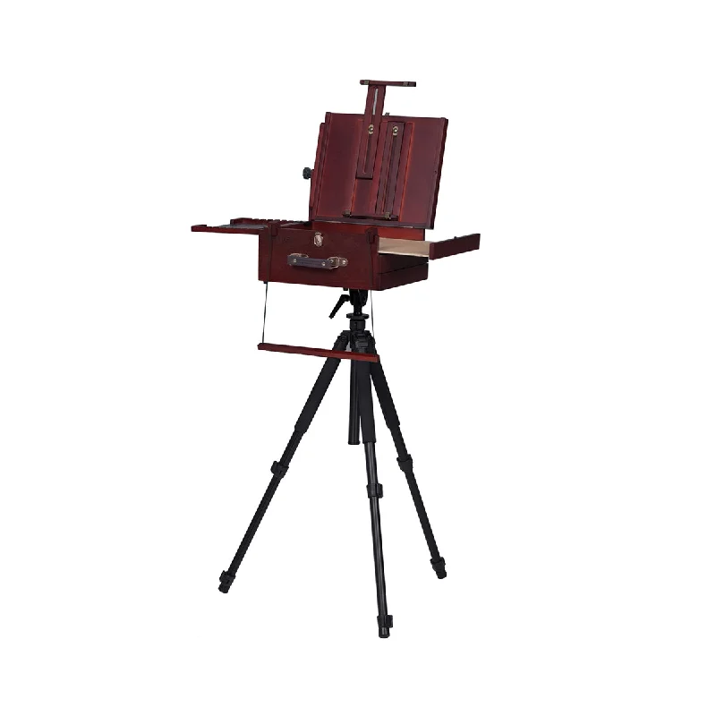 Natural Wooden Easel for Stable Support in Landscape Painting OutdoorsMEEDEN Plein Air Pochade Box with Tripod-Dark Walnut