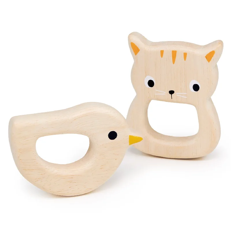 Traditional Wooden Domino Set with Engraved Numbers for Family Game NightsBird & Kitten Teethers