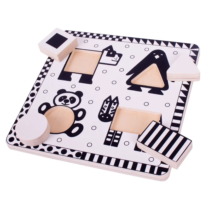 Hand - Carved Wooden Alphabet Blocks for Early Learning and Toddler DevelopmentBlack and White Animals Puzzle