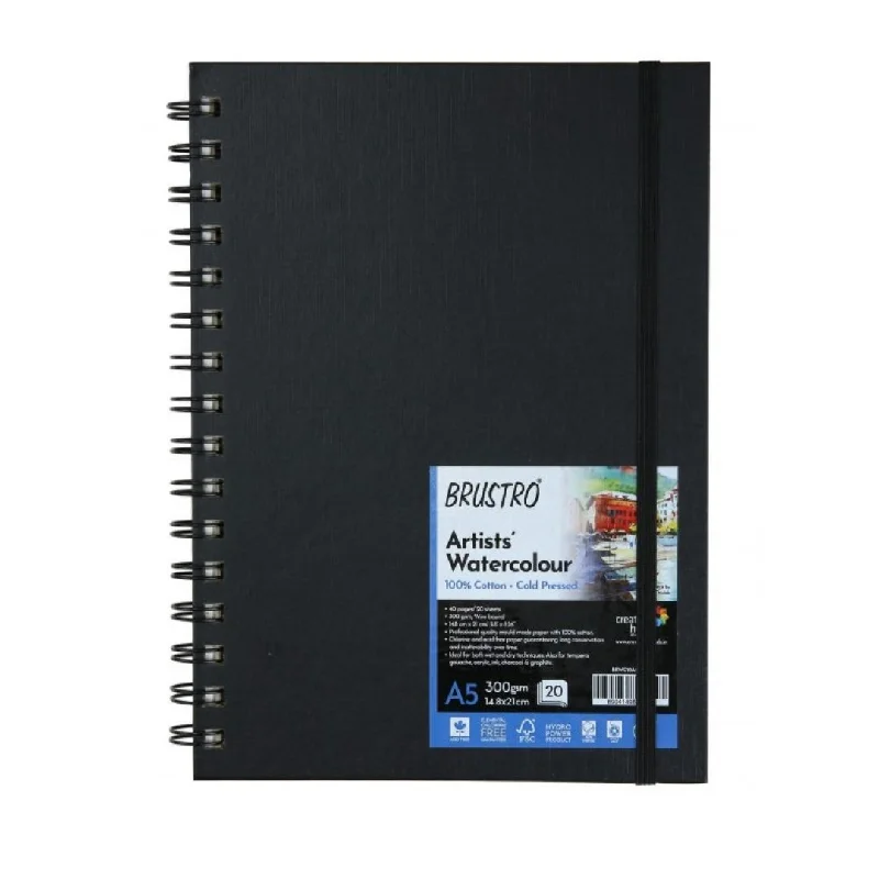 BRUSTRO Artist 100% Cotton Watercolour Wiro Bound Journal Cold Pressed 300 GSM