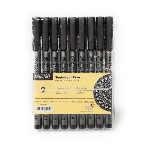 Brustro Technical Pen Black Assorted Set of 9
