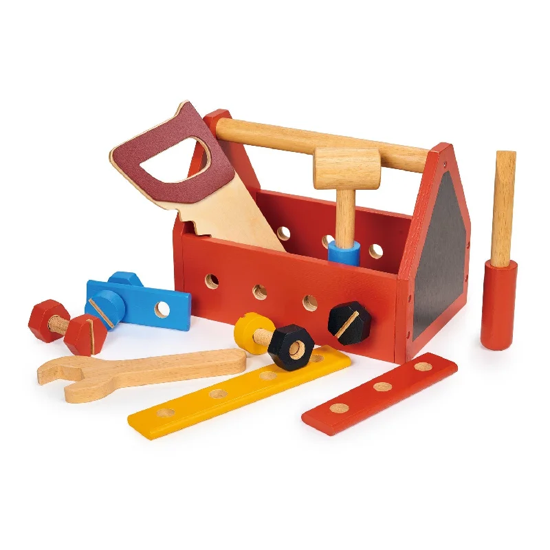 Natural Finish Wooden Pull - Along Wagon for Outdoor Toy Transport and PlayChippy's Handy Tool Kit