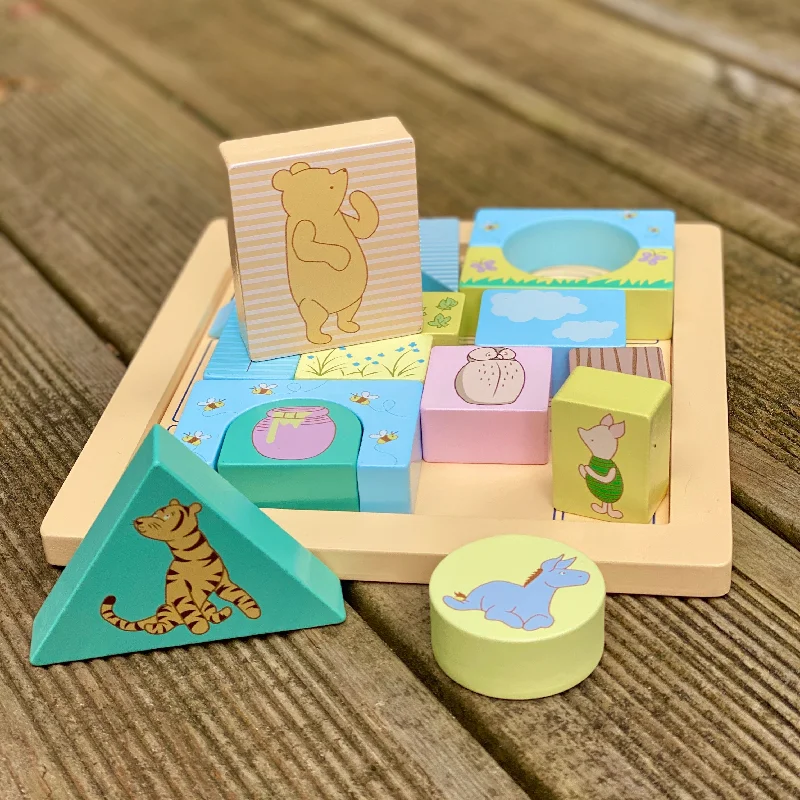 Solid Wood Stacking Cups with Different Sizes for Sensory Play and Motor SkillsClassic Pooh Block Puzzle Solid Wood Stacking Cups with Different Sizes for Sensory Play and Motor SkillsClassic Pooh Block Puzzle