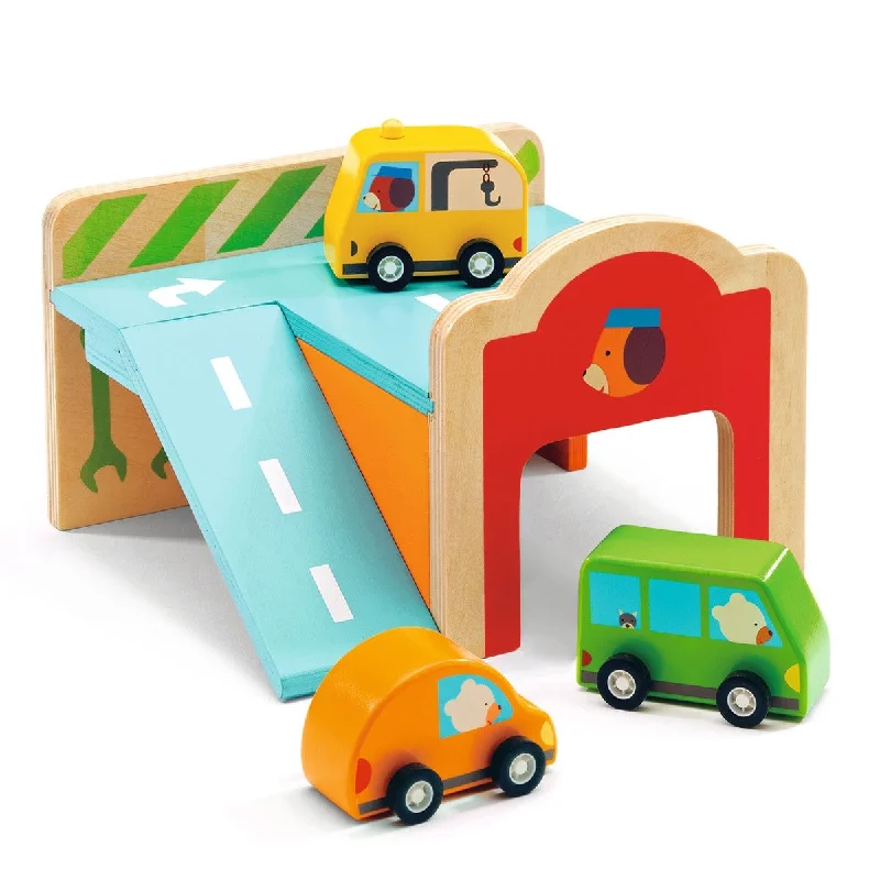 Slot Car Racing Set featuring Formula 1 Cars and a Multilane TrackDjeco Wooden Mini Garage Slot Car Racing Set featuring Formula 1 Cars and a Multilane TrackDjeco Wooden Mini Garage