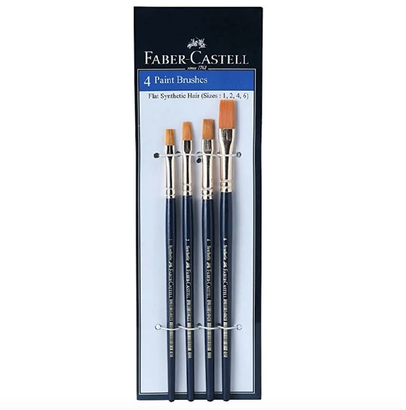 Faber-Castell Synthetic Hair Flat Assorted Paint Brush, Set of 4
