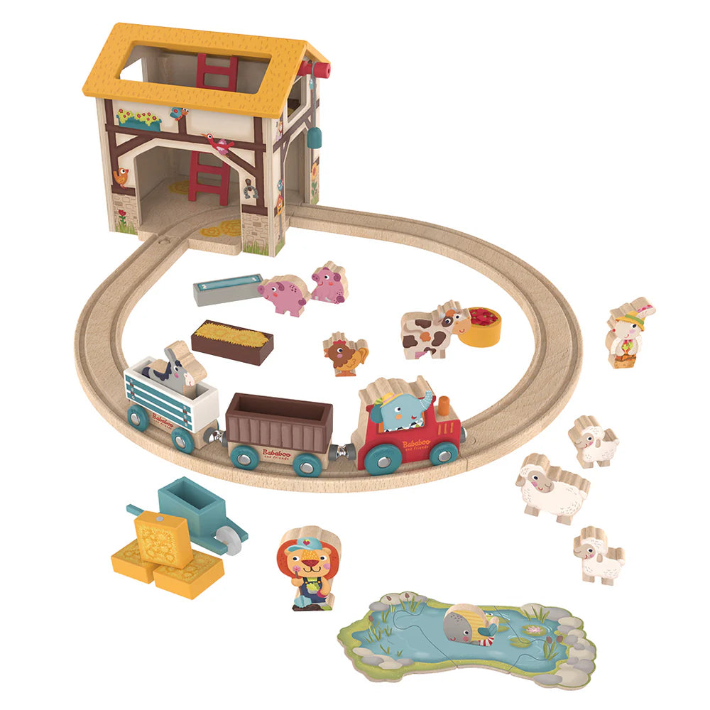 Rustic - Style Wooden Train Set with Tracks and Passenger Cars for Toddler EntertainmentPlay World Farm | Bababoo and Friends - LOCAL PICK UP ONLY