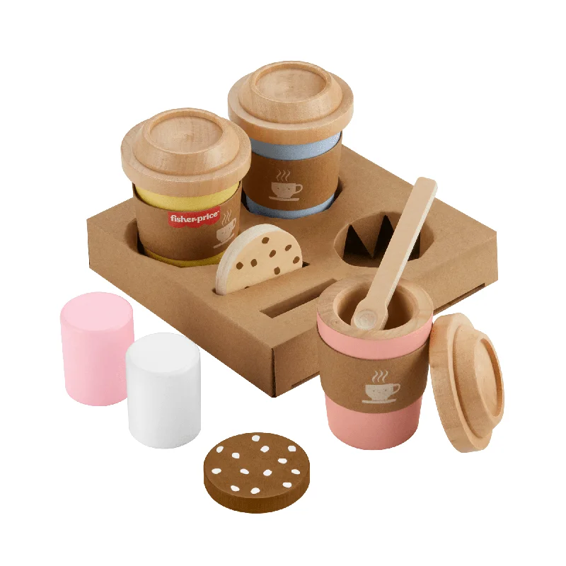 Wooden Musical Instrument Set including a Xylophone and Maracas for Little MusiciansFisher-Price Wooden Coffee To Go Set, 15-Piece Café Shop Playset Preschool Role-Play