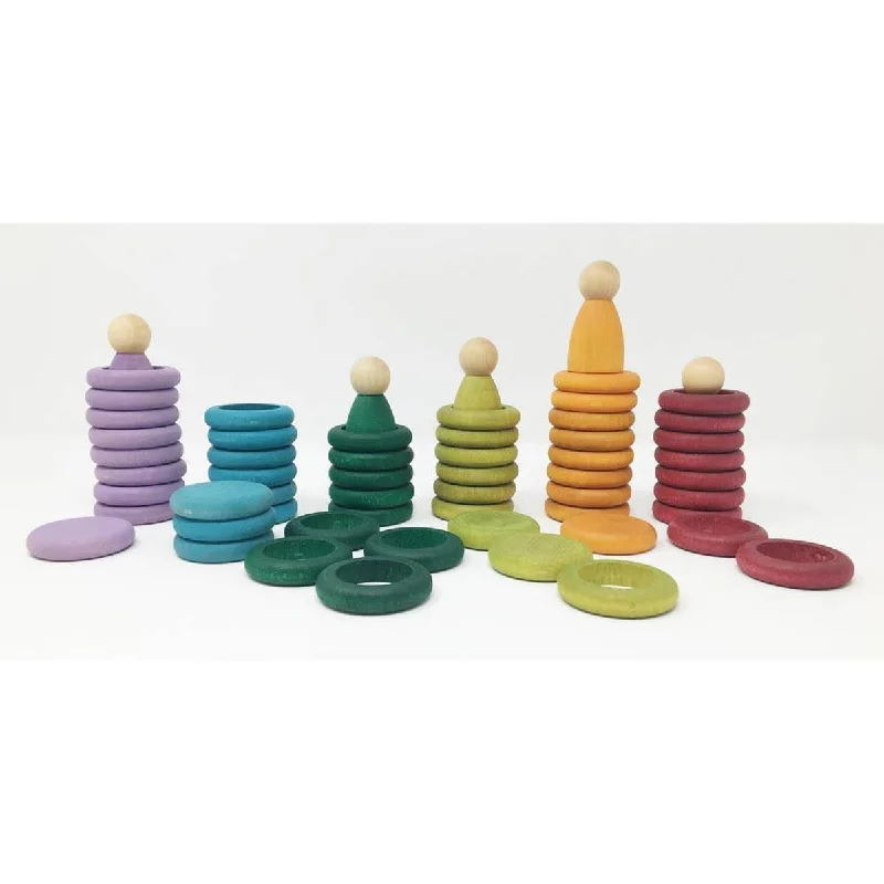 Hand - Turned Wooden Spinning Top with a Colorful Design for Classic AmusementGrapat pastel wood nins, rings, & coins