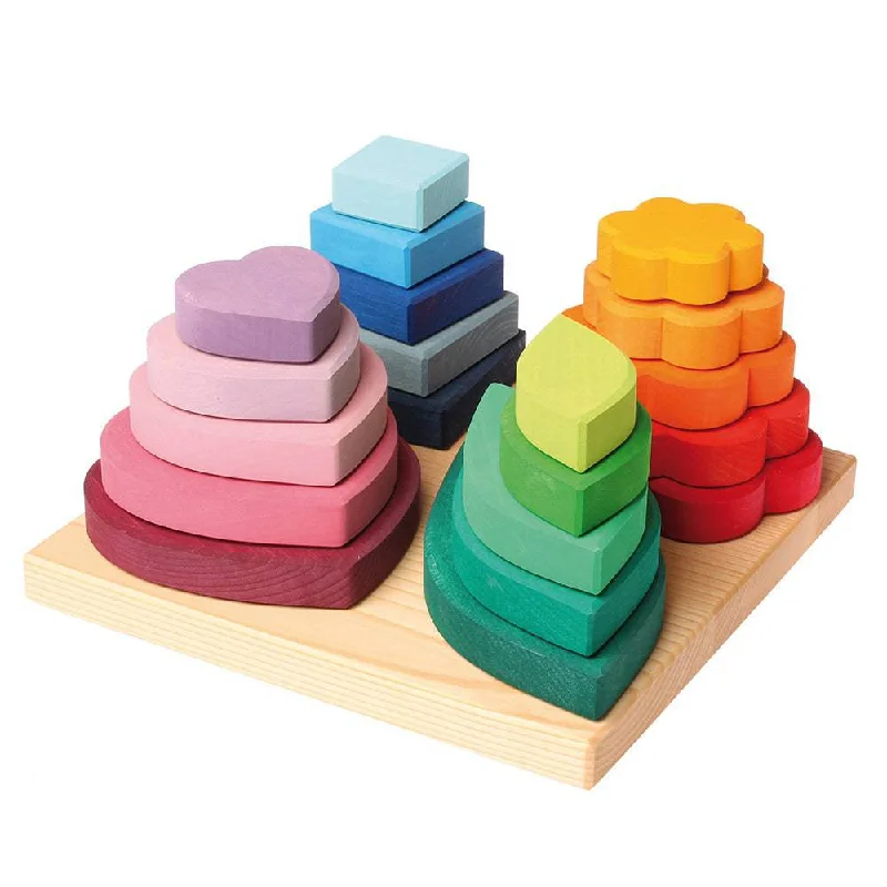 Sustainable Solid Wood Puzzle Set with 50 Pieces for Family Bonding and Brain TrainingShapes and Colors - Wooden Stacking and Sorting Toy