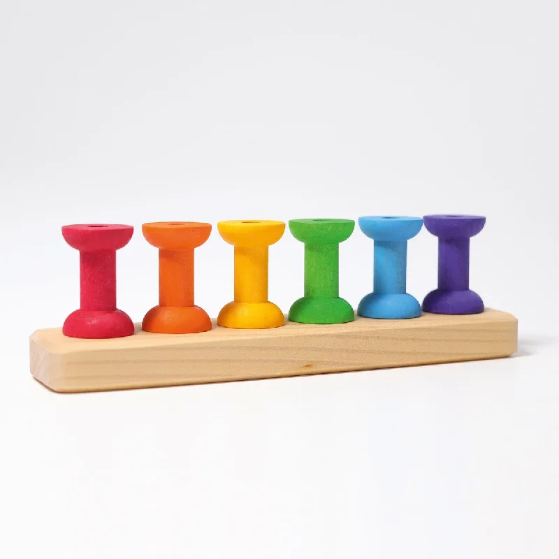 Hand - Painted Wooden Animal Figurines Set for Nursery Decor and Pretend PlayGrimm's thread game small bobbins 8 pcs.