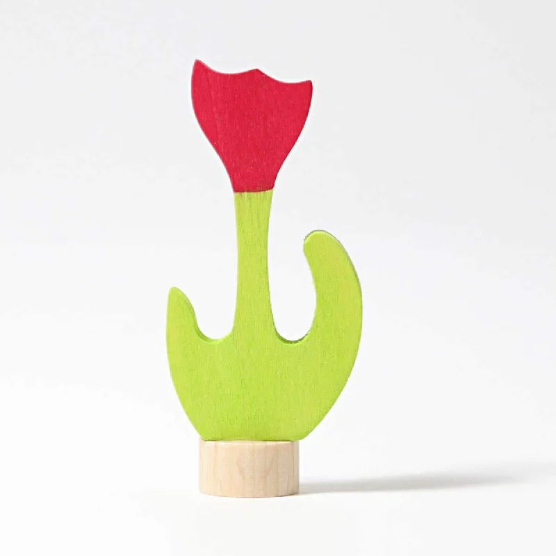 Hand - Turned Wooden Spinning Top with a Colorful Design for Classic AmusementGrimm's birthday ring deco flower - red tulip