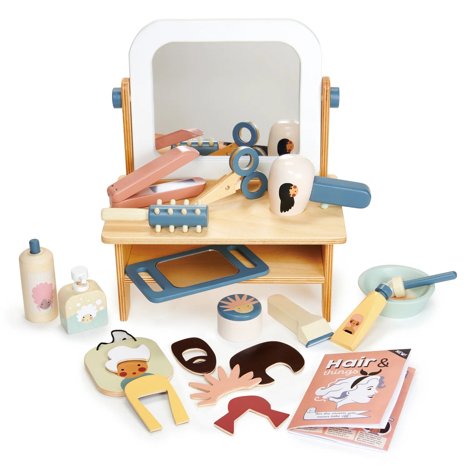 Sustainable Wood Marble Run Set with Multiple Tracks and Marble StorageHair Salon