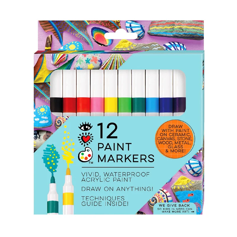 Sustainable Wooden Palette with Deep Wells for Mixing Acrylic PaintsiHeartArt 12 Acrylic Paint Markers