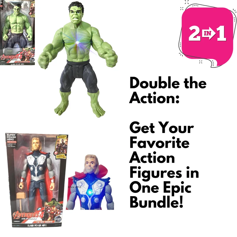 Marvel Avengers Iron Man Action Figure with Light - up Repulsors and Sound EffectsHulk | Hulk Action Figure | Thor | Thor Hammer Toy | Thor Action Figures (Hulk & Thor - 2 in 1)