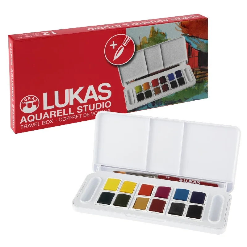 Wooden Sketchbook Covers with Elastic Closures for Protecting ArtworkKit - Lukas Watercolor Travel Set/12