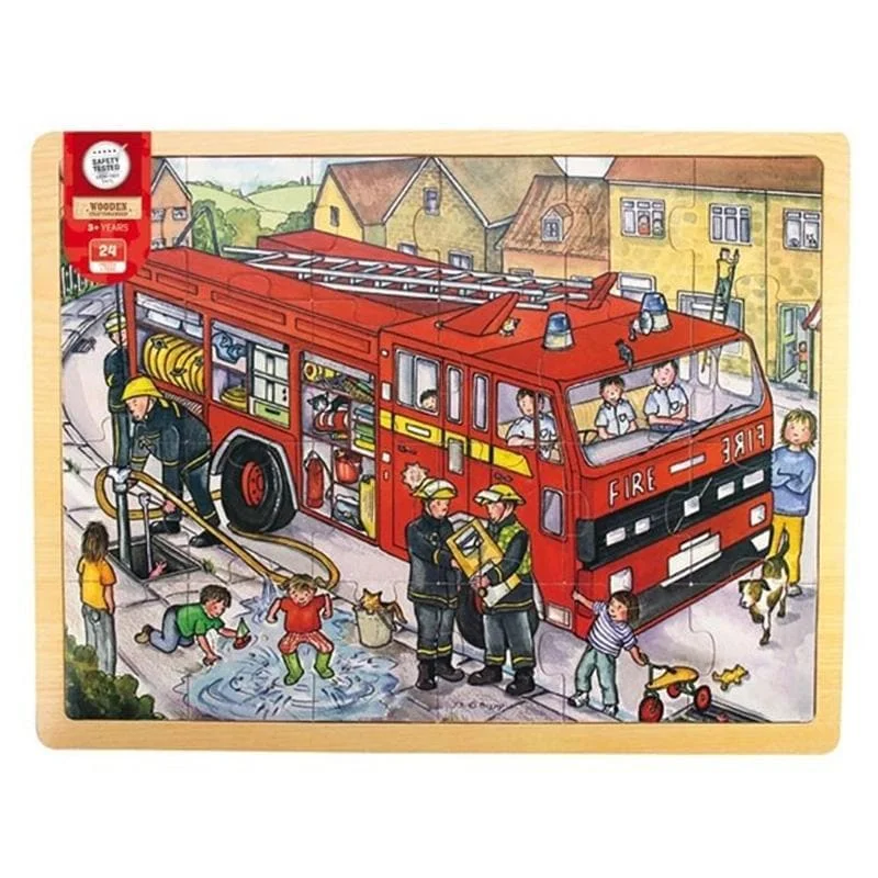 Handmade Wooden ABC Puzzle with Raised Letters for Tactile Learning ExperienceLarge Tray Puzzle - Fire Engine