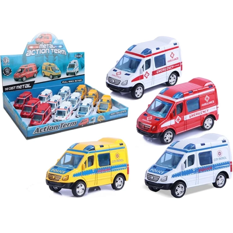 N - Scale Model Train Layout with a City - Themed Background and Animated FiguresMagni Emergency Vehicles with Pull Back Blue/White