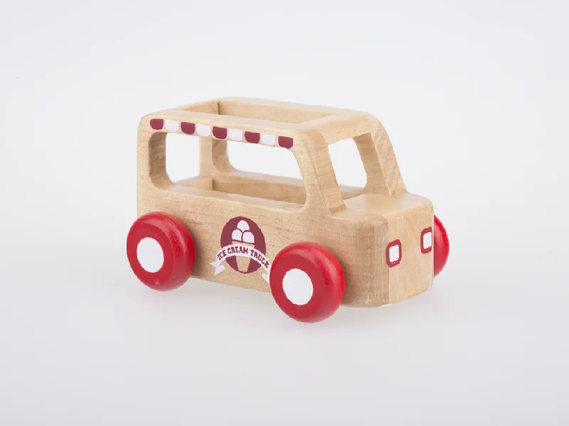 Natural Finish Wooden Pull - Along Wagon for Outdoor Toy Transport and PlayMini Ice Cream Truck - Natural Wood Natural Finish Wooden Pull - Along Wagon for Outdoor Toy Transport and PlayMini Ice Cream Truck - Natural Wood