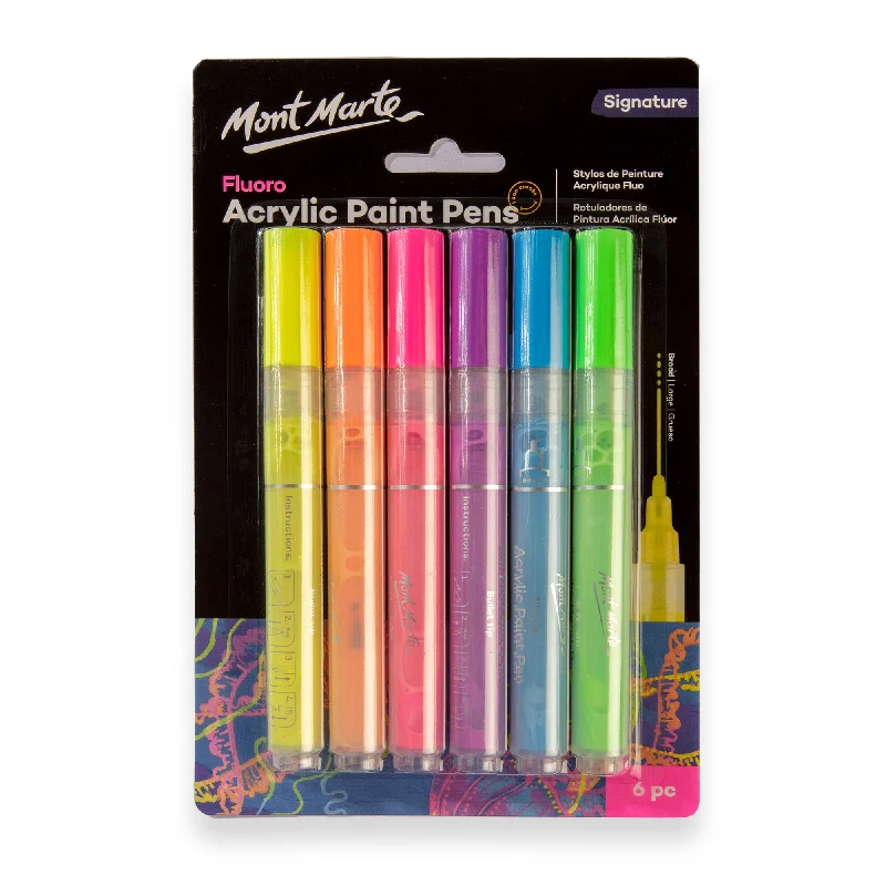 Sustainable Wooden Palette with Deep Wells for Mixing Acrylic PaintsMont Marte Acrylic Paint Pen Set Fluoro 6PC Sustainable Wooden Palette with Deep Wells for Mixing Acrylic PaintsMont Marte Acrylic Paint Pen Set Fluoro 6PC