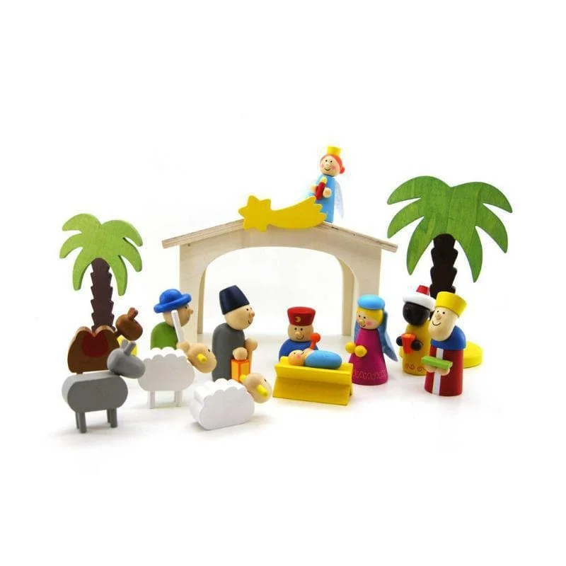 Hand - Painted Wooden Animal Figurines Set for Nursery Decor and Pretend PlayNativity Set Hand - Painted Wooden Animal Figurines Set for Nursery Decor and Pretend PlayNativity Set