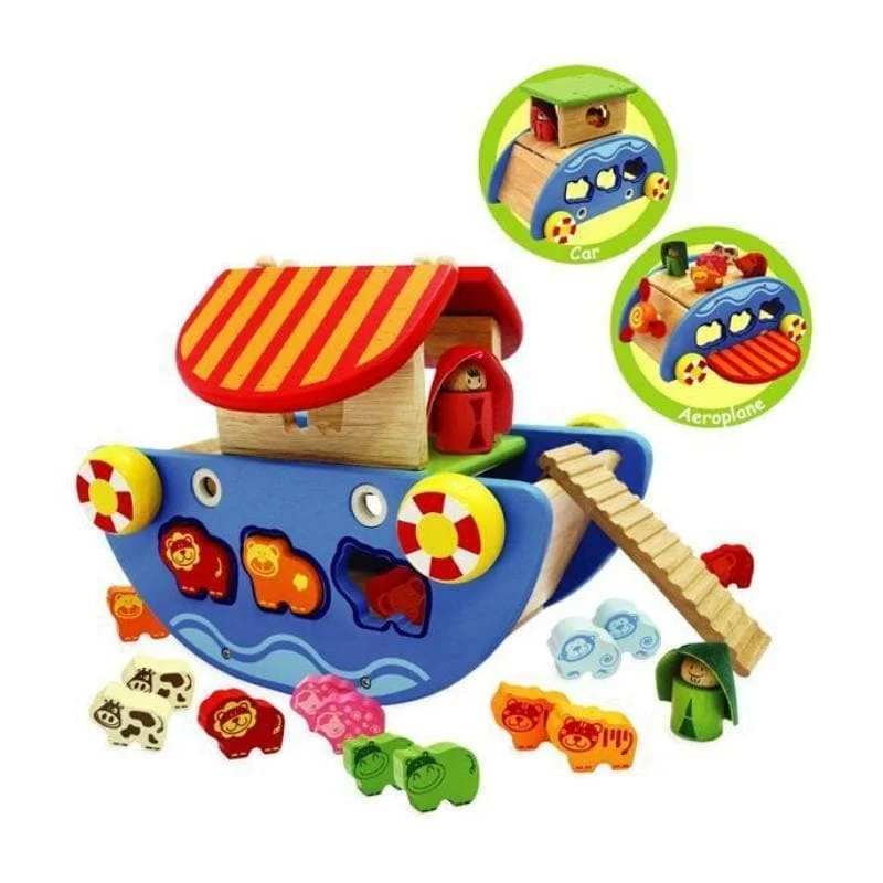 Eco - Friendly Wooden Building Blocks Set with Magnetic Connectors for Creative ConstructionNoah's 3 In 1 Ark