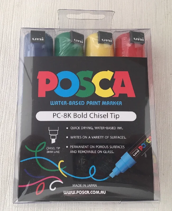 Wooden Stencil Brushes for Applying Patterns in Folk Art HandicraftsPosca Paint Marker PC-8K 8mm Chisel Tip 4 Piece Pack Primary Colours Wooden Stencil Brushes for Applying Patterns in Folk Art HandicraftsPosca Paint Marker PC-8K 8mm Chisel Tip 4 Piece Pack Primary Colours