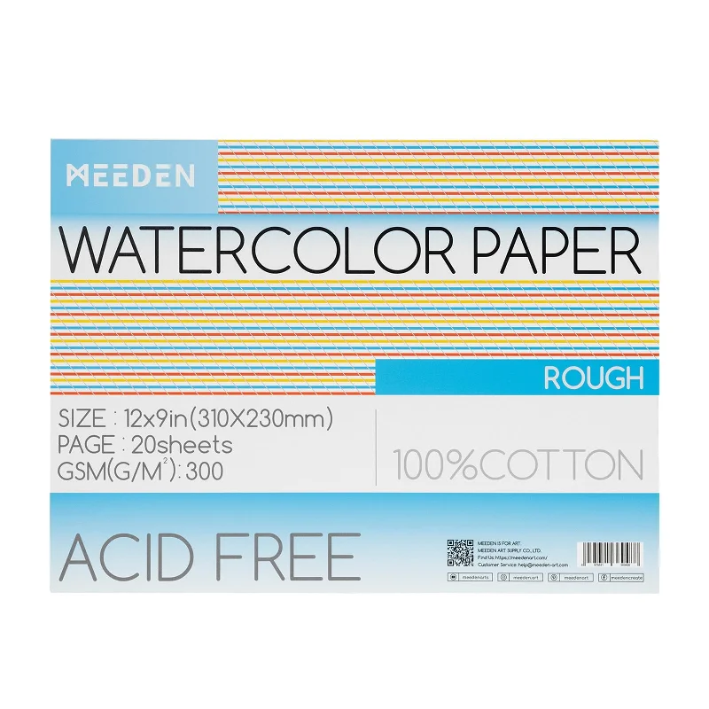 Sustainable Wooden Palette with Deep Wells for Mixing Acrylic PaintsMEEDEN 12x9" Rough Watercolor Paper Pad 20 Sheets