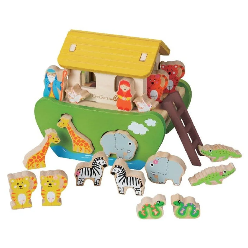 Solid Wood Construction Toy Set with Nuts, Bolts, and Tools for DIY ProjectsEver Earth Shape Sorting Noah's Ark