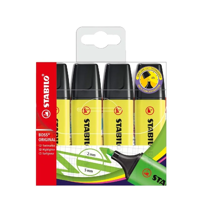 Stabilo Boss Original Yellow Highlighters- Pack of 4