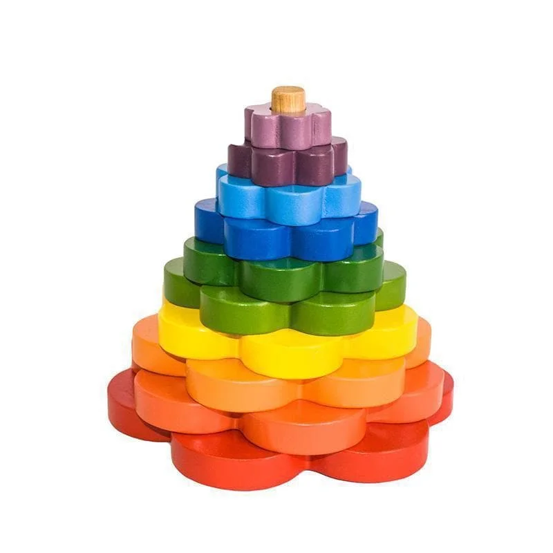 Solid Wood Stacking Cups with Different Sizes for Sensory Play and Motor SkillsStacking Flowers Solid Wood Stacking Cups with Different Sizes for Sensory Play and Motor SkillsStacking Flowers