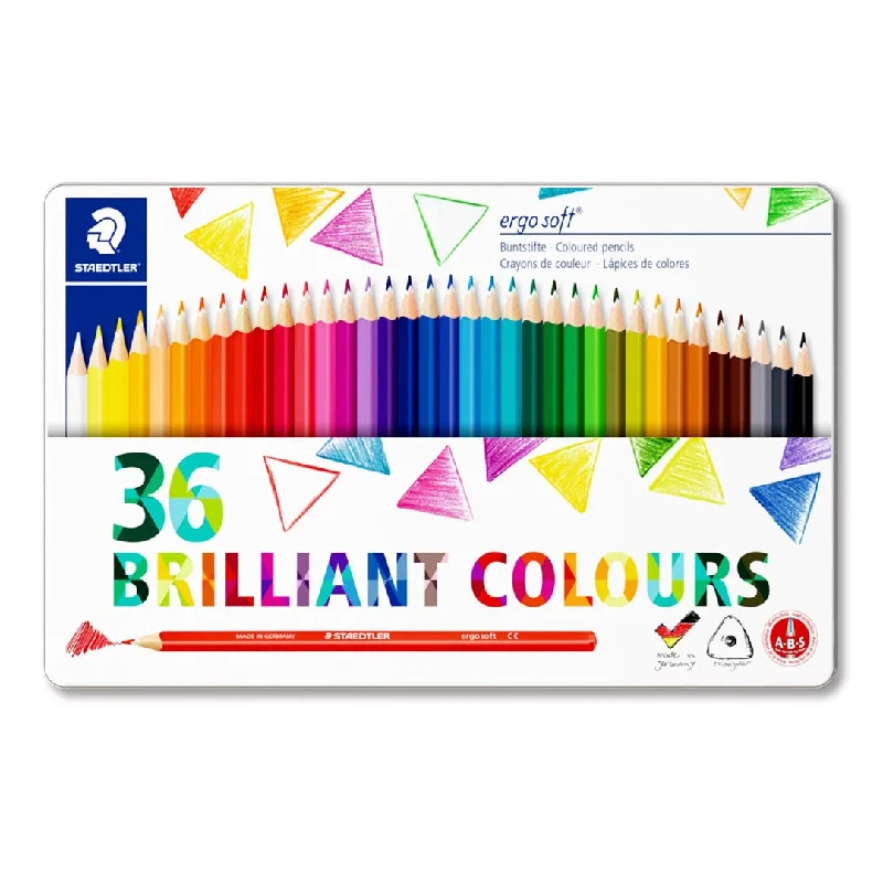 Staedtler Ergosoft Triangular Colouring Pencil, Assorted Colours, Tin of 36