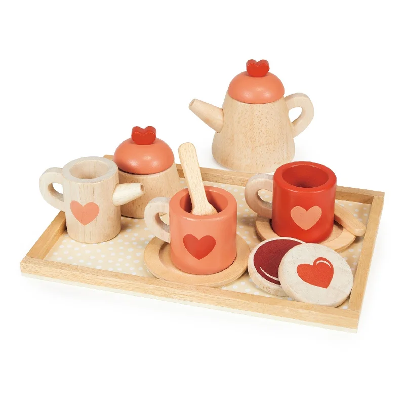 Hand - Painted Wooden Doll Set with Dresses and Accessories for Pretend PlaytimeTea Time Tray Set Hand - Painted Wooden Doll Set with Dresses and Accessories for Pretend PlaytimeTea Time Tray Set