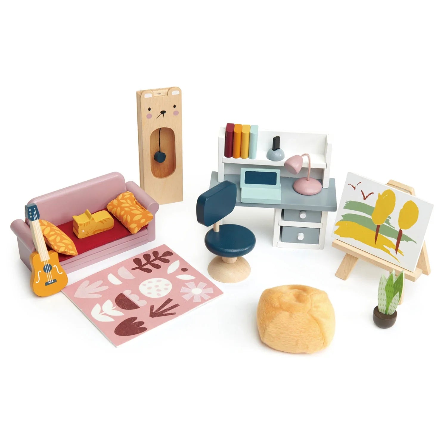 Hand - Painted Wooden Doll Set with Dresses and Accessories for Pretend PlaytimeWooden Dollhouse Study Furniture Set Hand - Painted Wooden Doll Set with Dresses and Accessories for Pretend PlaytimeWooden Dollhouse Study Furniture Set